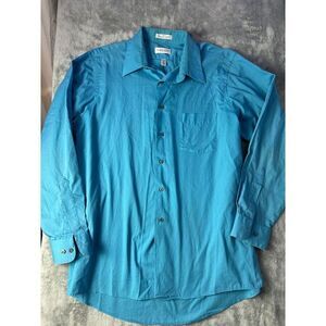 Van Heusen Shirt‎ Mens Large 16.5 34/35 Blue Poplin Cotton Polyester Long Sleeve